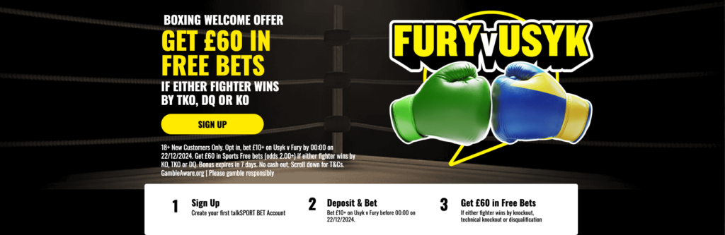 talkSPORT BET Welcome Offer – Get £60 worth of free bets on Fury vs Usyk